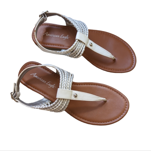 American Eagle Strappy Stud Thong Summer Sandals 8 White Silver - Picture 2 of 16
